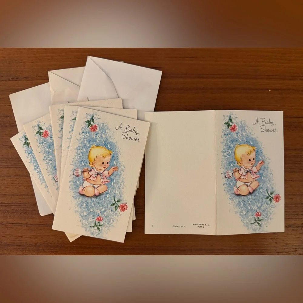Bundle—Vintage 60s-70s Baby Shower Invitations & Birth Announcements—1 NIB!